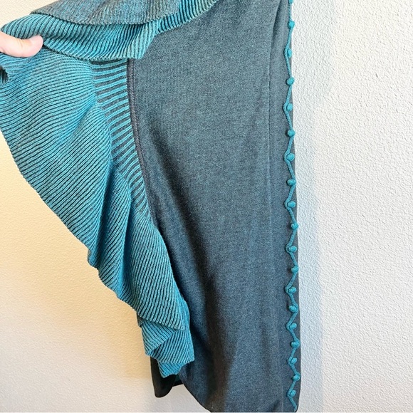 Nic+Zoe Long Ruffle Sweater Vest Small Gray Teal Turquoise Boho Artsy Layered - Picture 4 of 9